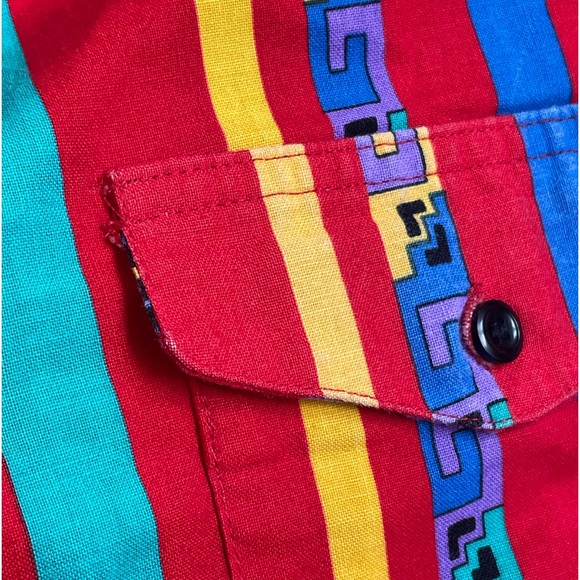 VINTAGE 90s WRANGLER SHIRT MENS 18-36 BUTTON UP AZTEC RED YELLOW BLUE WESTERN - Picture 15 of 15